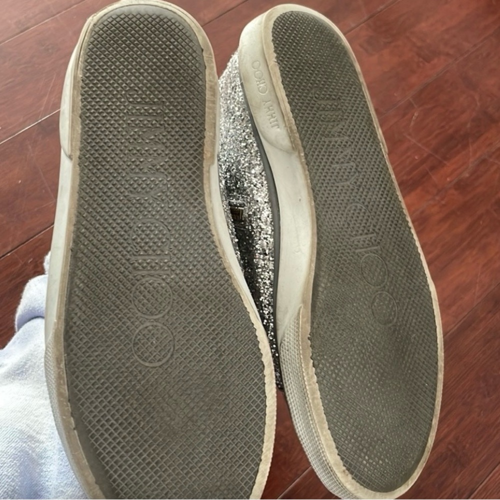 Jimmy Choo Silver Glitter High-Top Sneakers - Picture 3 of 8